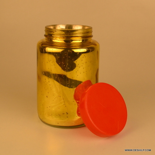 Golden Polished Glass Jar With Lid Mosaic Jar Clear Display Bowl Jars Acrylic Spice Seasoning Food And Masala Rack Box Container - Shape: Cylinder