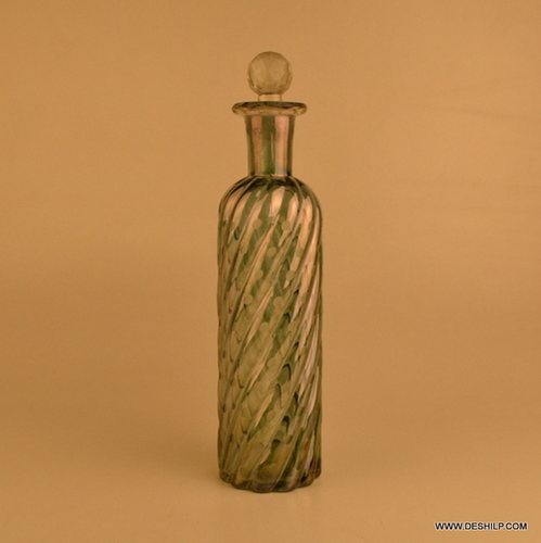GREEN LUSTER COLOR GLASS DECANTER WITH STOPPER, GLASS LONG GLASS CUTTING DECANTER