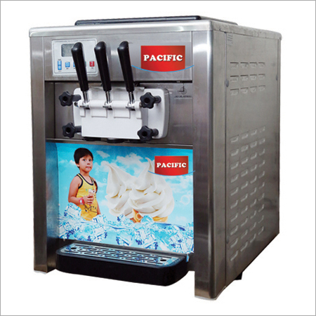 Softy Ice Cream Machine - Stainless Steel, 50x40x70 cm, Silver | Compact Design, Consistent Texture, Fast Freezing, Triple Nozzles, Easy Operation