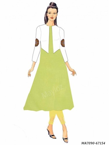 Green Cotton Self Party Kurti - Customized Size, Dry Clean Only Care | Women's Fashion, Un-Stitched Design, Wholesale Availability