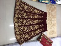Navy Blue Velvet Embroidered Lehenga Set With blue Net Dupatta.
