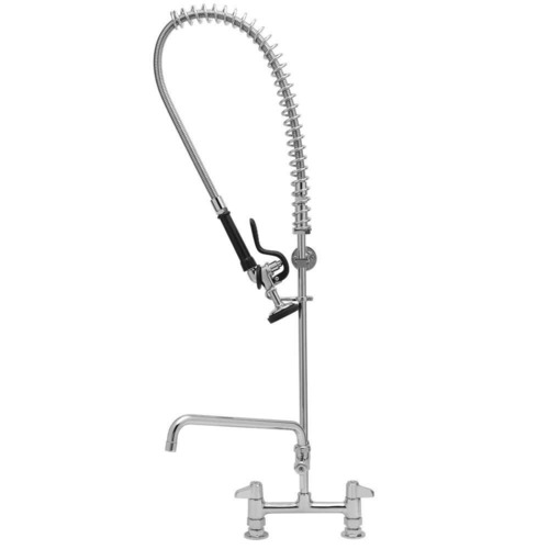 T&S Brass Pre-Rinse Unit - Brass, 15.8x7.9x39.4 Inches, Single Hole Deck Mount, 5SV-H Spray Valve, Add-On Faucet with 12" Nozzle