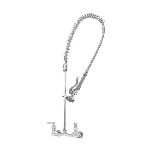 T&S Brass Pre-Rinse Unit - Brass Material, 15.8 x 7.9 x 39.4 Inches, Silver Finish | Single Hole Deck Mount, 5SV-H Spray Valve, Add-On Faucet, 12" Nozzle