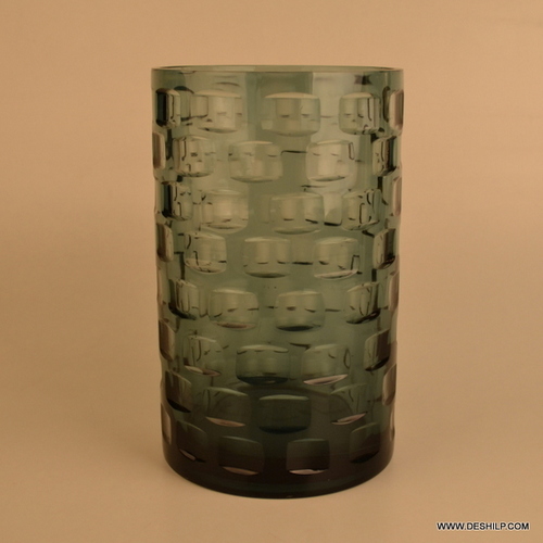 Green Color Full Cut Glass Jar Decorative Glass Jars Suction Glass Jar