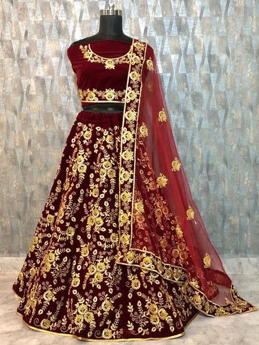 Designer Maroon Colour Work Wedding Lehenga Choli