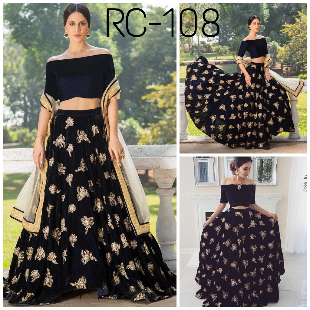 Party WearBlack  Embroidered Lehengas