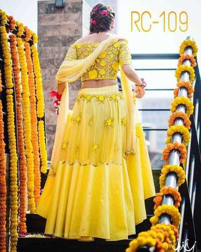Party Wear Yellow Colour Embroidered Lehenga