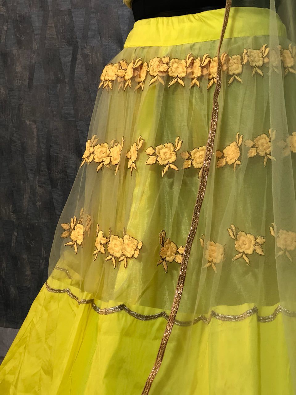 Party Wear Yellow Colour Embroidered Lehenga