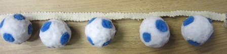 White & Turquoise Pom Pom Fringes - Yarn, 1 Meter Length, 2cm Pom-Poms, White & Turquoise, Decorative Durable Versatile