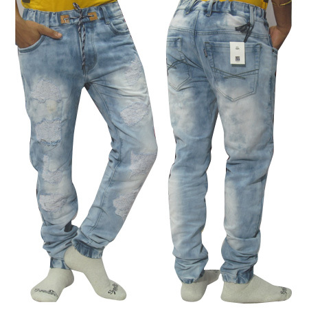 Mens Jogger With Heavy Damage Jeans