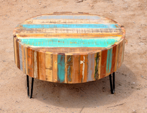 Center Coffee Table - Solid Wood, 18x18x24 Inch, Reclaim Color | Handmade Artwork, Eco-Friendly, Durable, Polished Finish, Indian Style