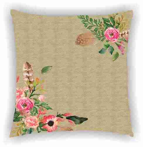 Leaf Digital Print Cushion Cover - Poly Cotton 40x40 Cm (16x16 Inches) , Brown Square Cushion Cover With Zipper For Home, Car, And Garden Use