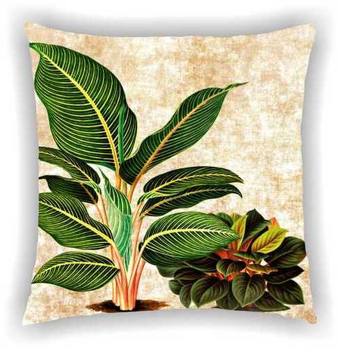 Digital Printed Cream Floral Multi Leaves Design Cushion Cover - Poly Cotton 40x40 cm , Zipper Closure, Ideal for Hotel, Travel, and Home Decor