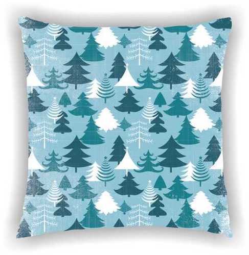 Leaf Print Cushion Cover - Cotton Blend, 40x40 cm (16x16 inches), Blue | Digital Printed, Square Shape, Zipper Closure, Ideal for Travel and Home Decor
