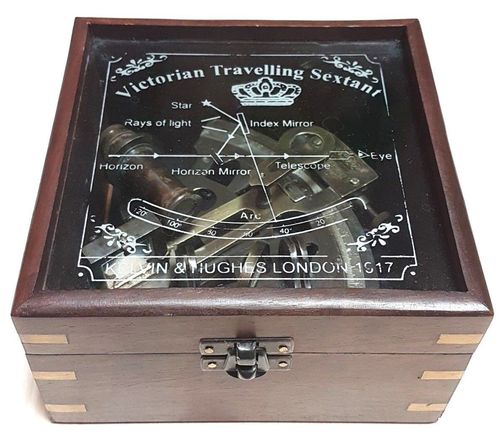 NAUTICAL MARINE 4 INCH ANTIQUE POLISH NAUTICAL SEXTENT WITH WOODEN BOX
