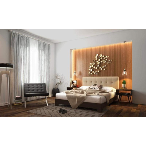 Wooden Bed - Solid Wood King Size, Brown Finish | Sturdy Frame, Upholstered Headboard, Easy Assembly