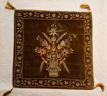 Brown Patchwork Silk Cushion Cover