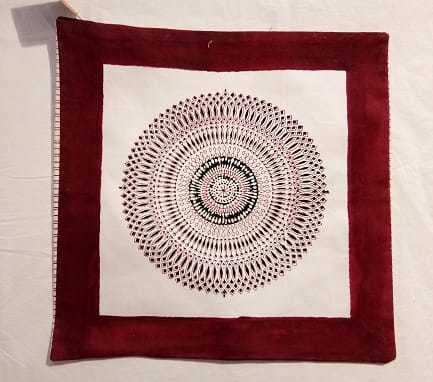 Kantha Cushion Cover - Cotton, Square Shape, 18x18 inches | Red & Cream Printed Design, No Zipper for Easy Styling in Home Decor