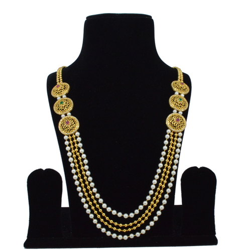 Gift Latest Bollywood Classic Style Antique White Pearl Gold Ruby Sapphire Reverse American Diamond Ad Necklace Set / Neck Piece / Bridal Set / Mala