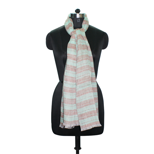 White & Pink Linen Yarn Dyed Stripes Stole