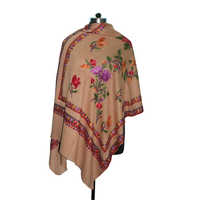 Wool Hand Embroidery Beige Shawl