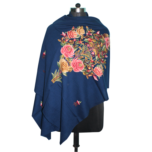 Hand Made Wool Embroidery Blue Shawl