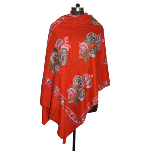 Embroidered Wool Hand Embroidery Orange Stole