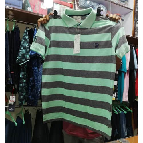 Men's Casual T-Shirt - Cotton Striped Fabric, Green and Black Color, Short Sleeves, Available in Multiple Sizes