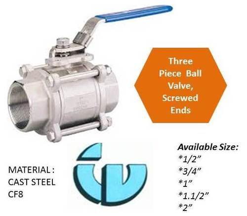 Cast Steel Cf8 Three Piece Ball Valve