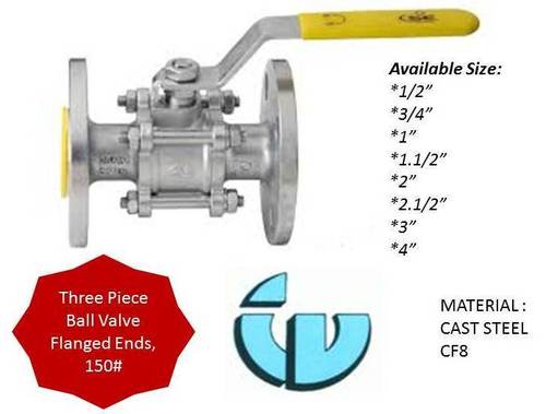 Cast Steel Cf8 Three Piece Ball Valve