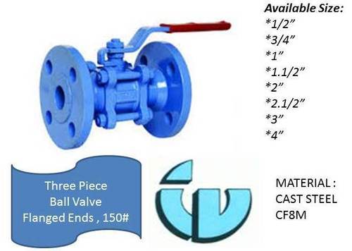 Cast Steel Cf8M Three Piece Ball Valve