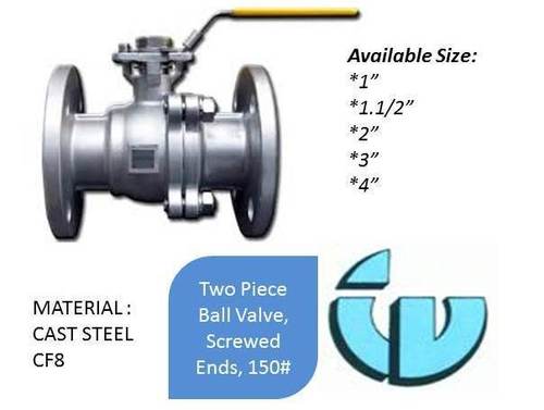Cast Steel Cf8 Two Piece Ball Valve Flanged Ends