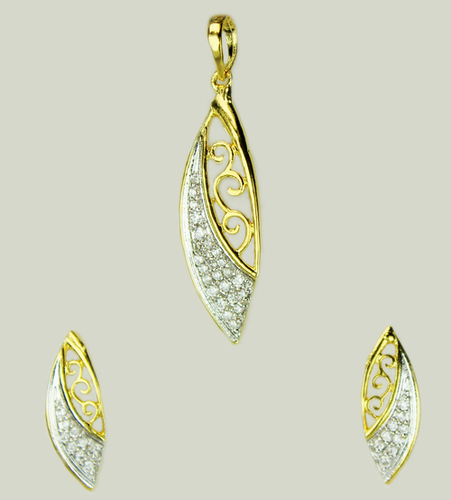 Leaf Love Pendant Set - Yellow Gold, Short Length with Lobster Clasp Closure | Heart Design with CZ Crystals, Matching Stud Earrings for Weddings & Formal Occasions