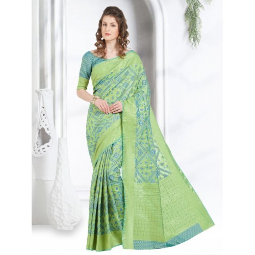 Green Saree for Ladies in Cotton Silk, 5.5 Meters, Green | Elegant Printed Design, Soft Comfortable Fabric