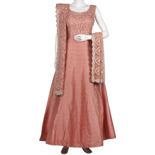 Ladies Salwar Kameez - Silk, Floor-Length, Peach | Embroidered, Comfortable Fit, Durable Material, Easy Wash, Elegant Anarkali Design