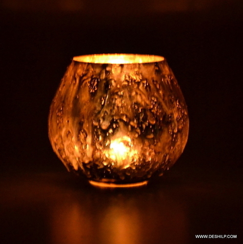 Silver Bowl Shape Candle Votive, Mosaic Glass Bowl Votive Tealight Candle Holder