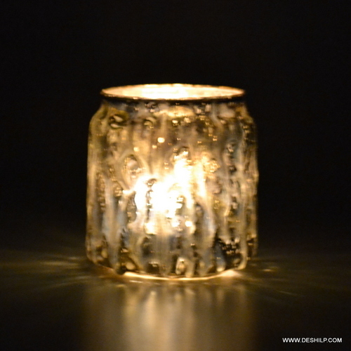 Decorated Candle Votive, Silver Candle Votive, Mosaic Glass Bowl Votive Tealight Candle Holder