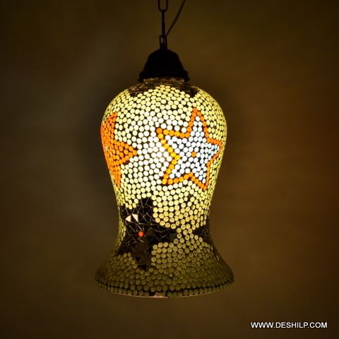 MOSAIC GLASS HANGING LAMP WITH FITTING ANTIQUE SHAPE