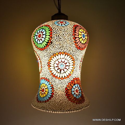 Multi Mosaic Glass Lamp With Hanging Fitting