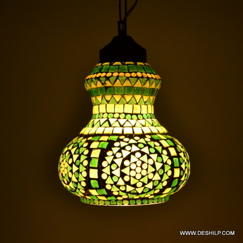 Yellow And Green Color Mosaic Glass Hanging Lamp