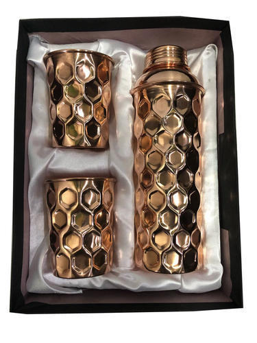 CopperKing Copper Gift Set Diamond Fanta Bottle With 2 Glass