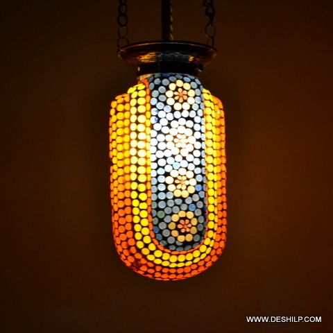 DECORATED GLASS MOSAIC GLASS HANGING PEDANTS LAMP