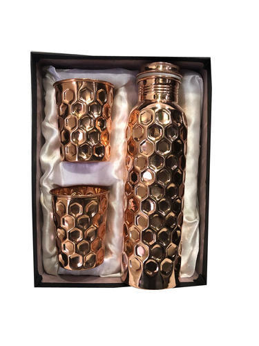 Copper Gift Set Diamond Bottle With 2 Glass