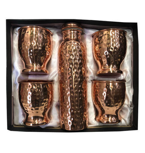 CopperKing Copper Gift Set Hammered Bottle With 4 Glass