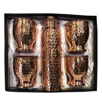 CopperKing Copper Gift Set Hammered Bottle With 4 Glass