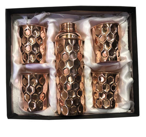 Copper Copperking Gift Set Diamond Fanta Bottle With 4 Glass