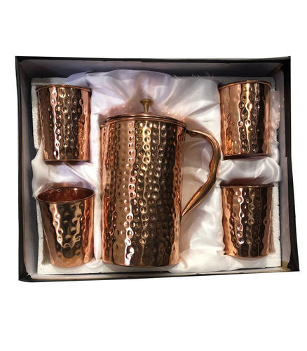 CopperKing Pure Copper Gift Set Hammered Jug With 4 Glass