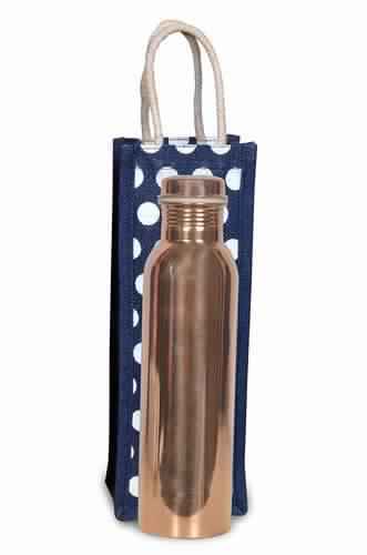 Round Copper Water Bottle & Jute Bag Set