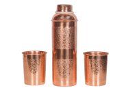Embossed Copper Bottle  with Glass Set