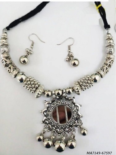 Oxidised Necklace - Oxidised Alloy Design | Perfect for Party and Wedding Occasions, Features Elegant Earrings Complementing the Necklace